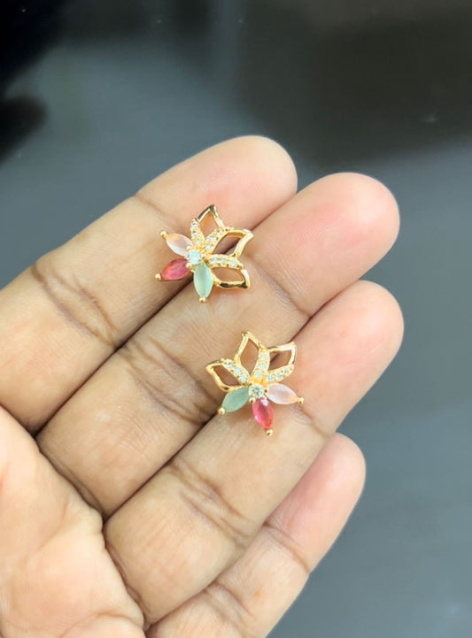 CZ MULTICOLOURED FLOWER  STUD