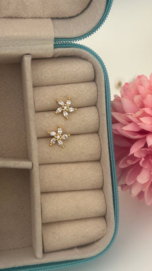 CZ small 5 petals white stud