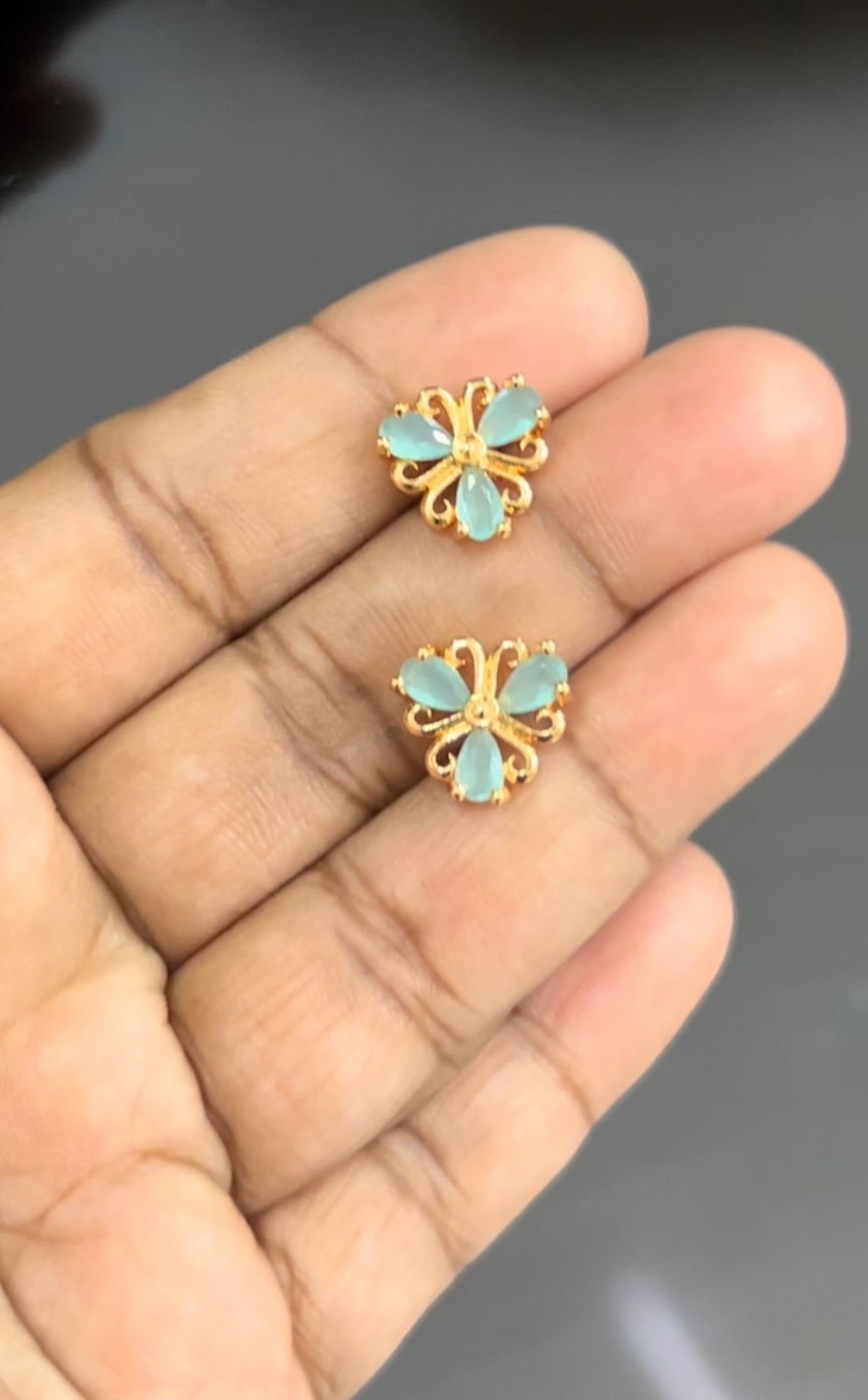 CZ  3 PETAL FLOWER STUD