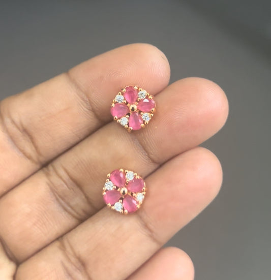 CZ cute flower stud in colour