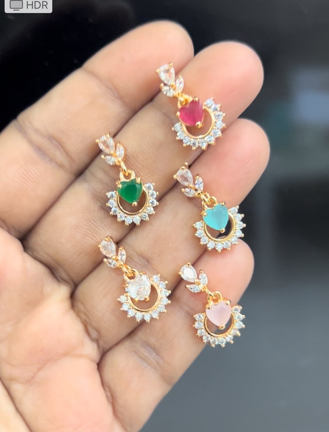 CZ studs with color hanging drops