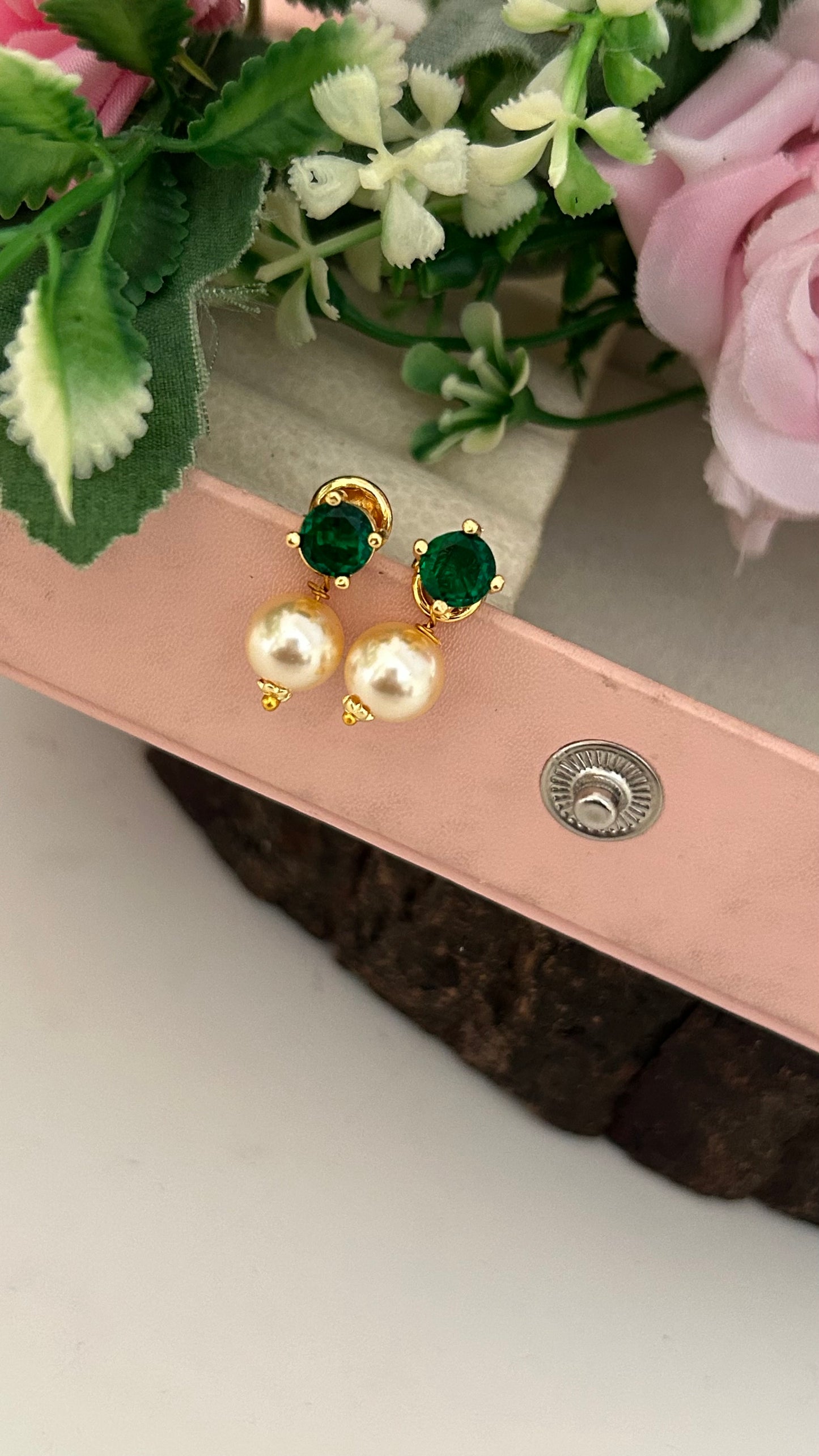 Panchaloha Stone Stud Earrings with Detachable Swarovski Pearl Drops