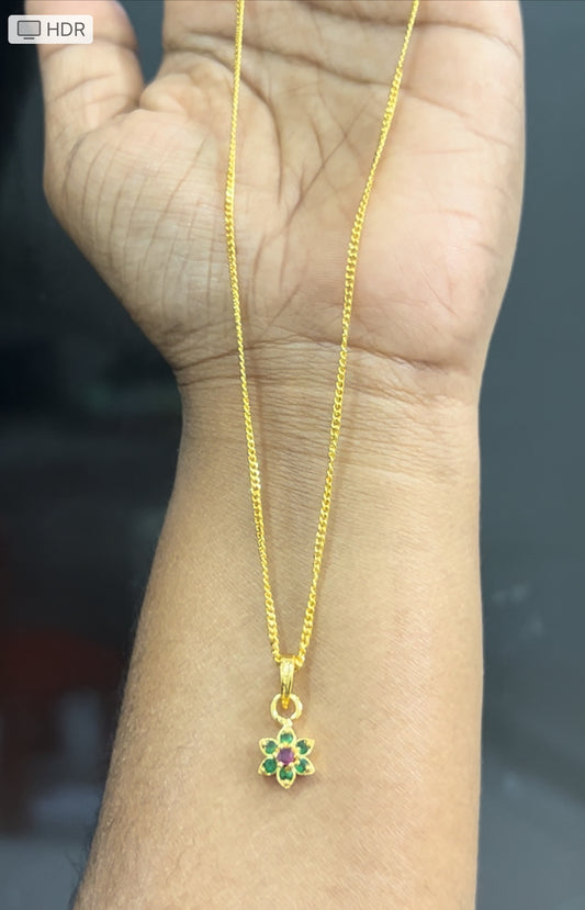 Daily wear chain with green flower locket