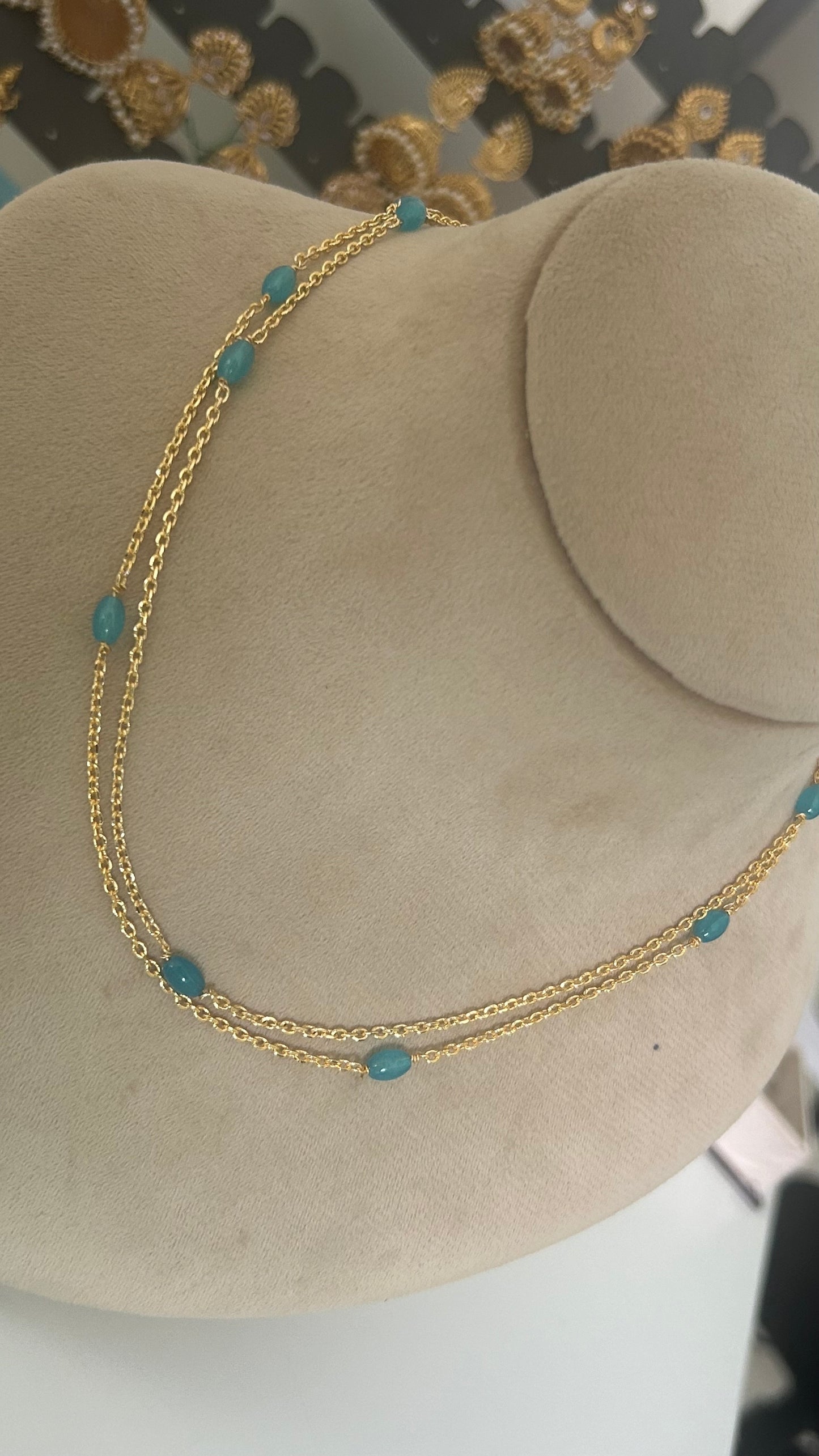 2 lines chain with blue beads