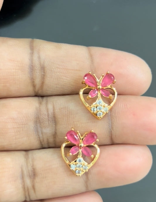 CZ red colour butterfly stud