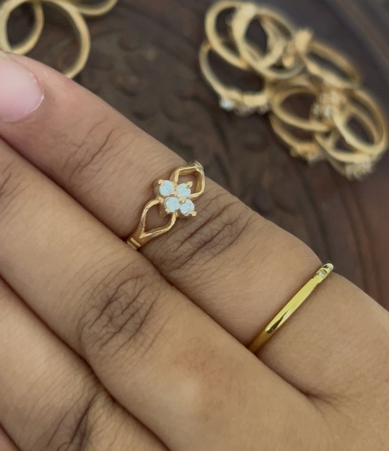 Sacred Bloom Panchaloha Ring – Five-Stone Floral Elegance