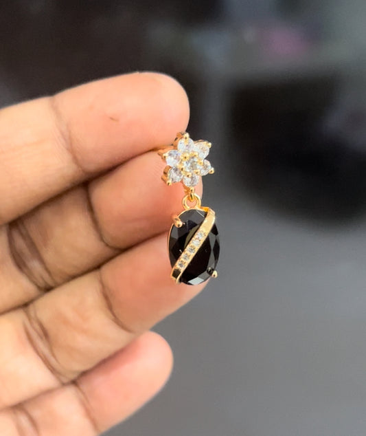 CZ white flower stud with black stone hanging