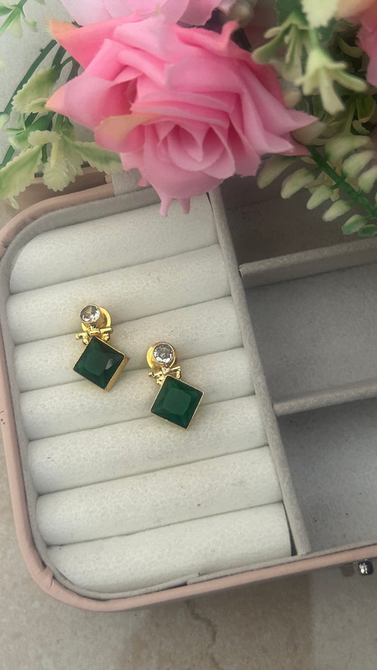 Minimalist Square-Cut Stone Earrings for Women