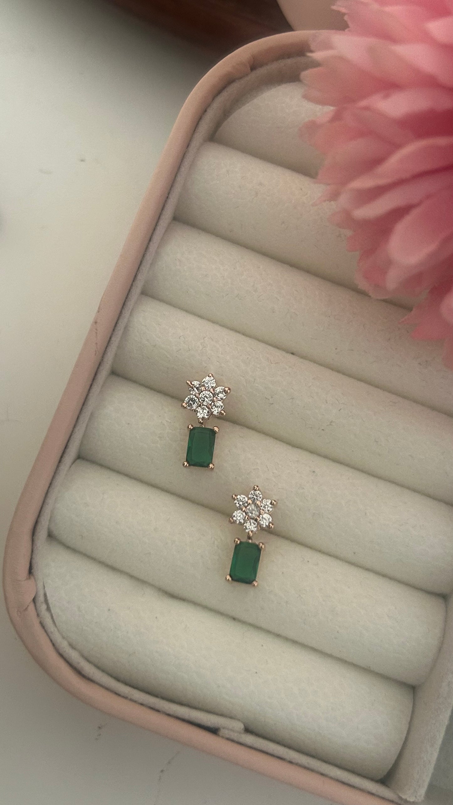 CZ green flower stud