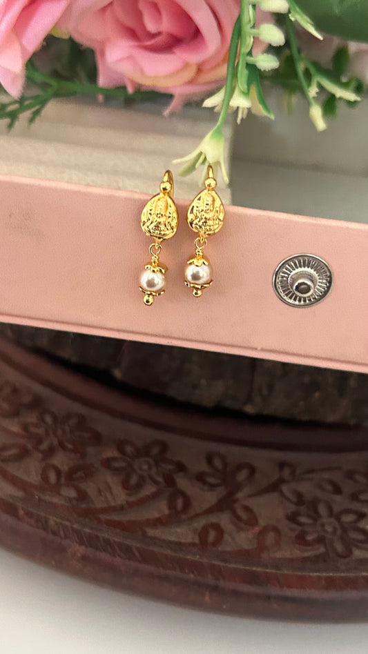 Temple Design Lakshmi Earrings with Pearl Drops – Back Hook Style Kids Jewelry