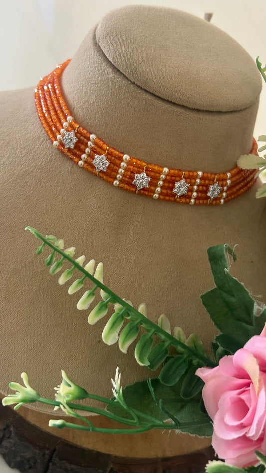 Trendy Orange Ethnic Choker Necklace | Lightweight Party Wear Jewellery