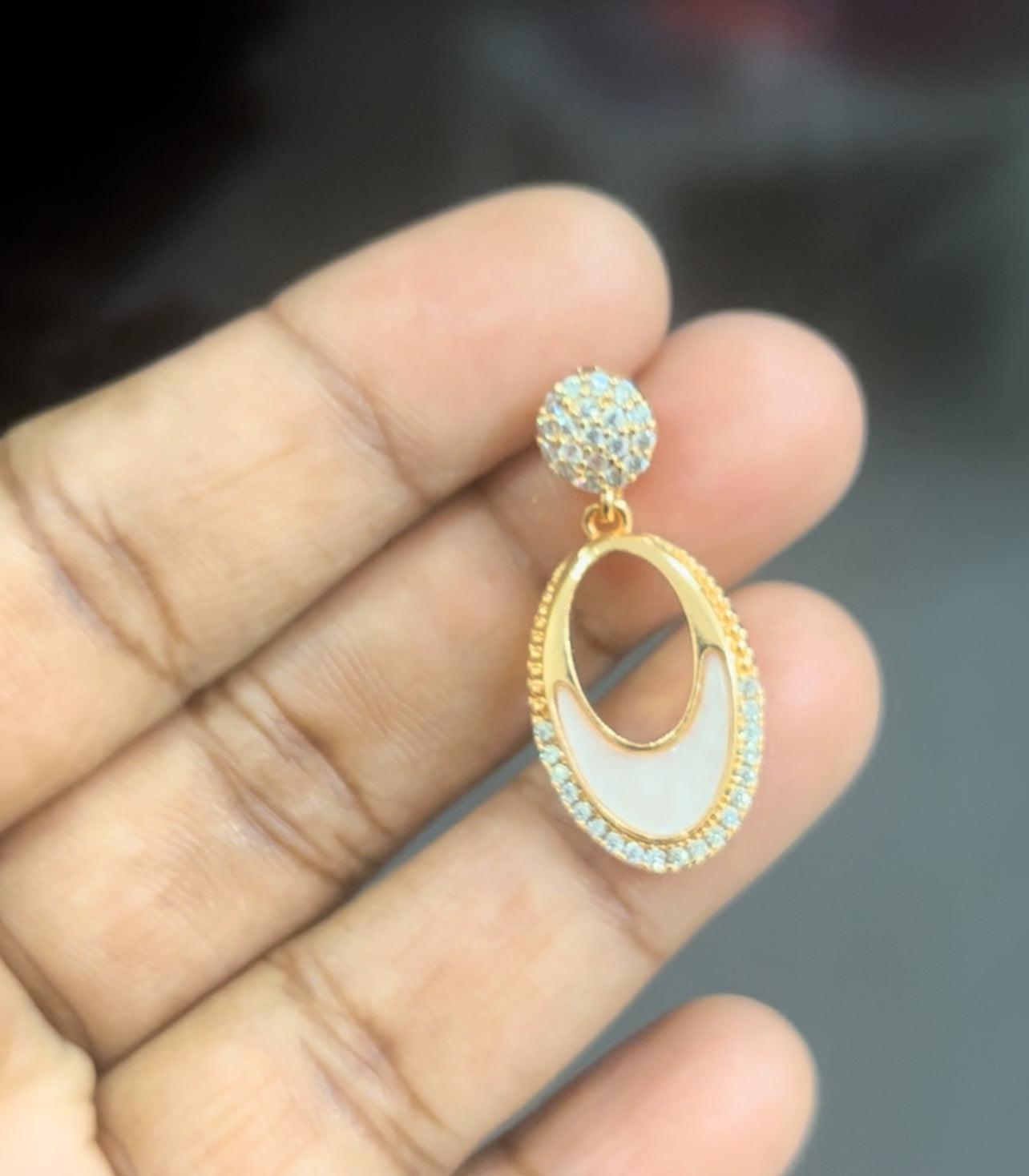 CZ full stone oval shape hanging stud