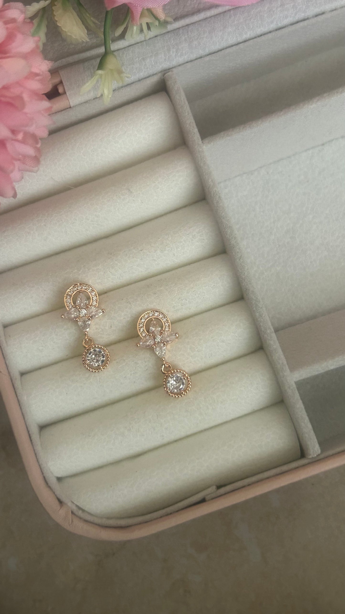 CZ four petal flower with stone drops