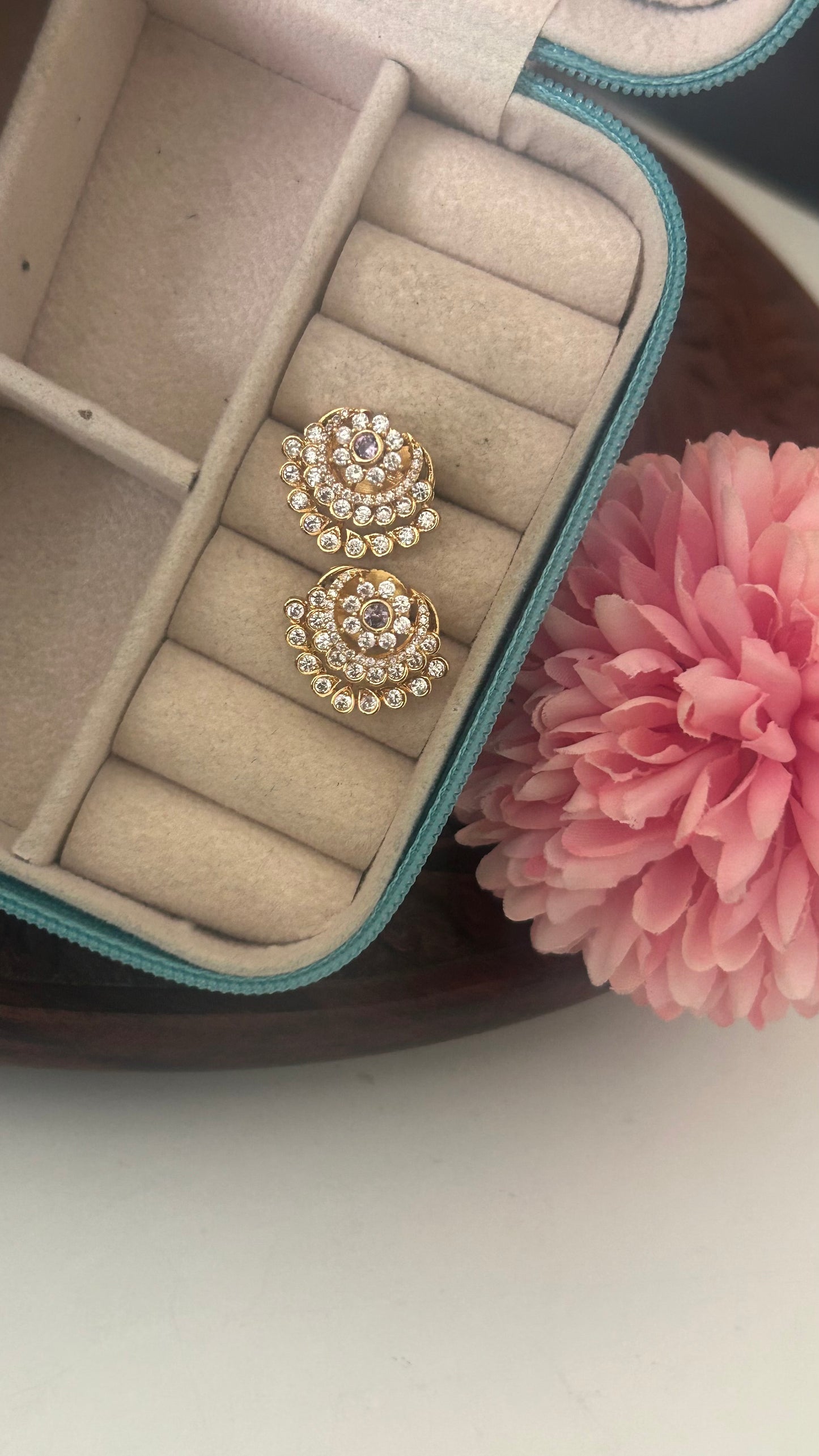 White stone half moon stud