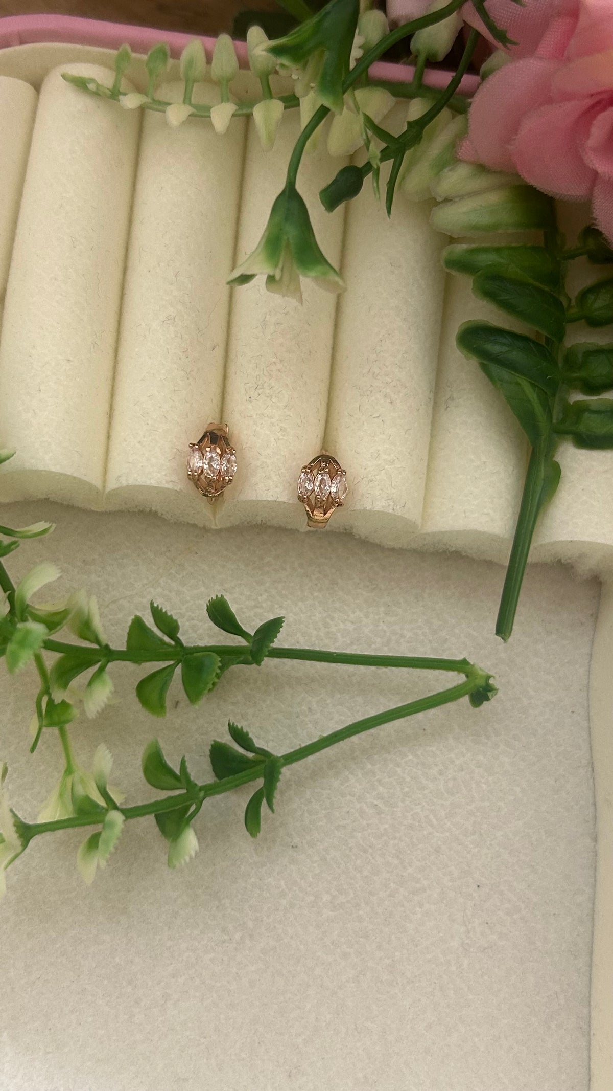 CZ 3 STONE BALI EAR RINGS