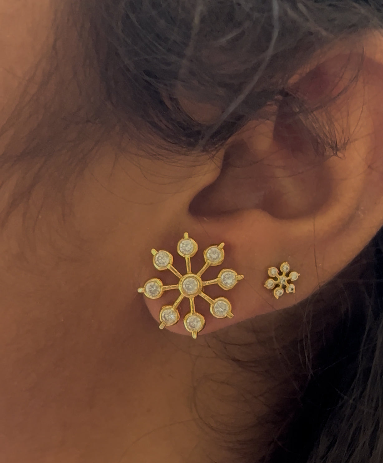 Traditional Panchaloham with Gold Finish Stud Earrings – Floral Sparkle Design ( big size only)