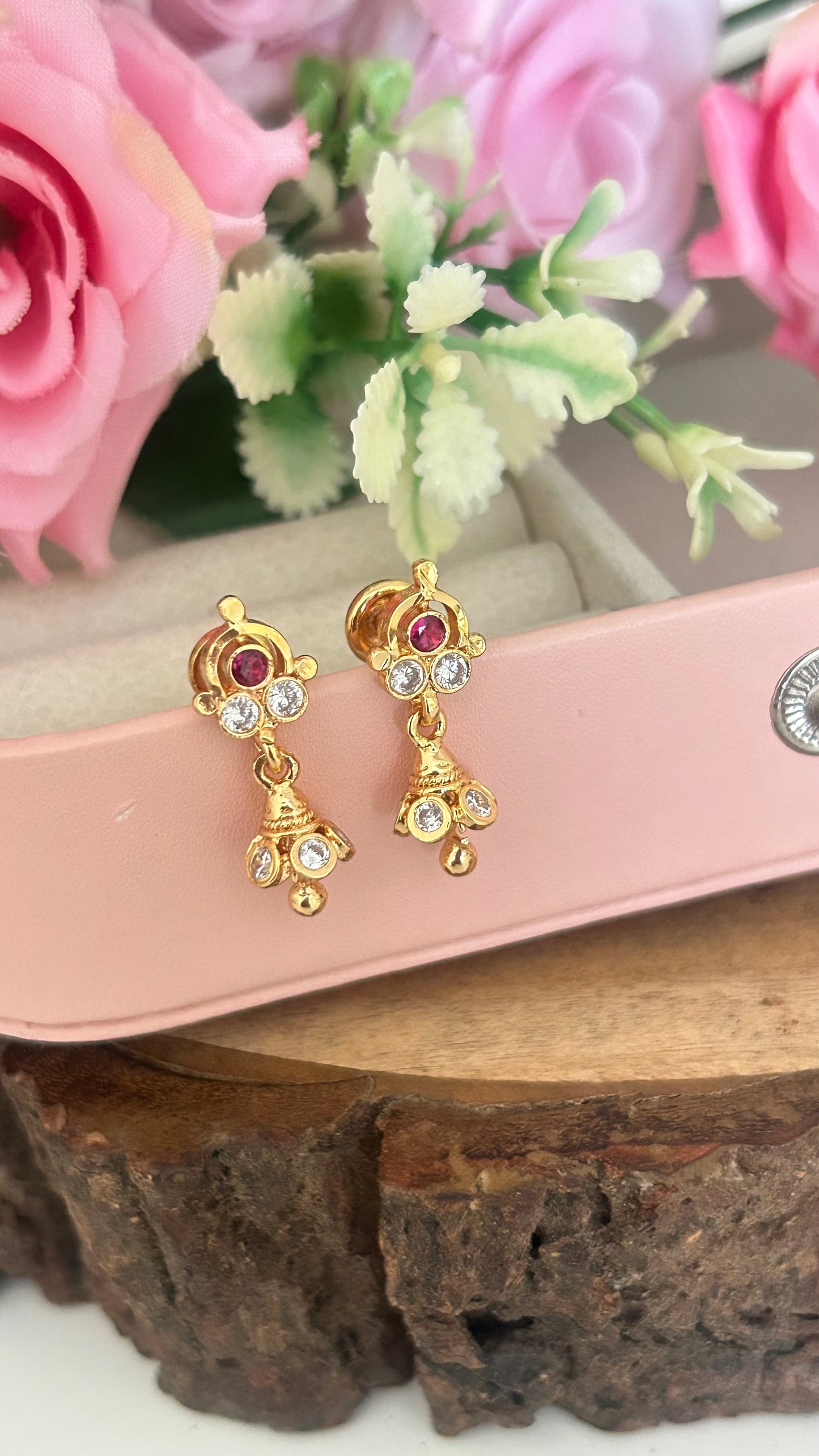 Graceful Panchaloham Ruby Accent Buttas with polished