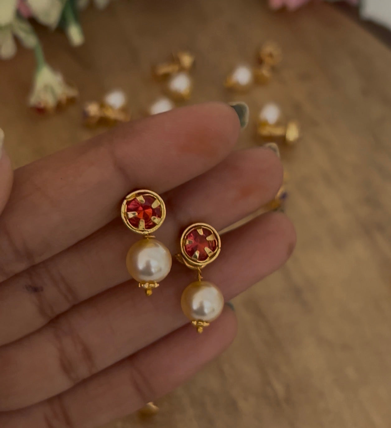 Panchaloha Stone Stud Earrings with Detachable Swarovski Pearl Drops