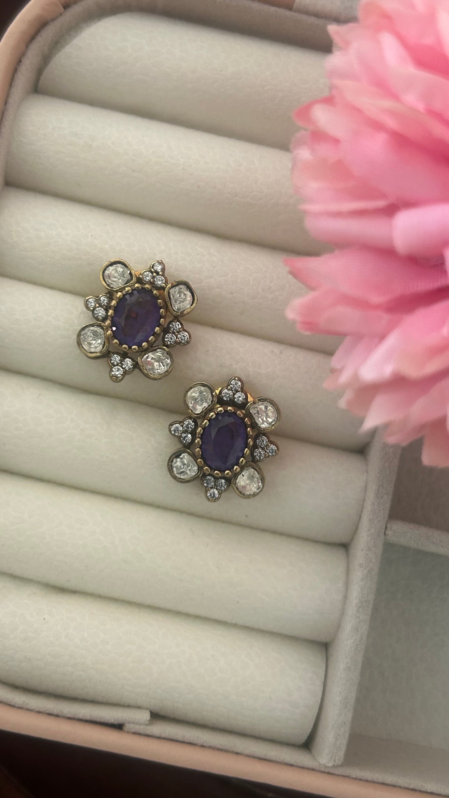 Victroian studs in purple stone