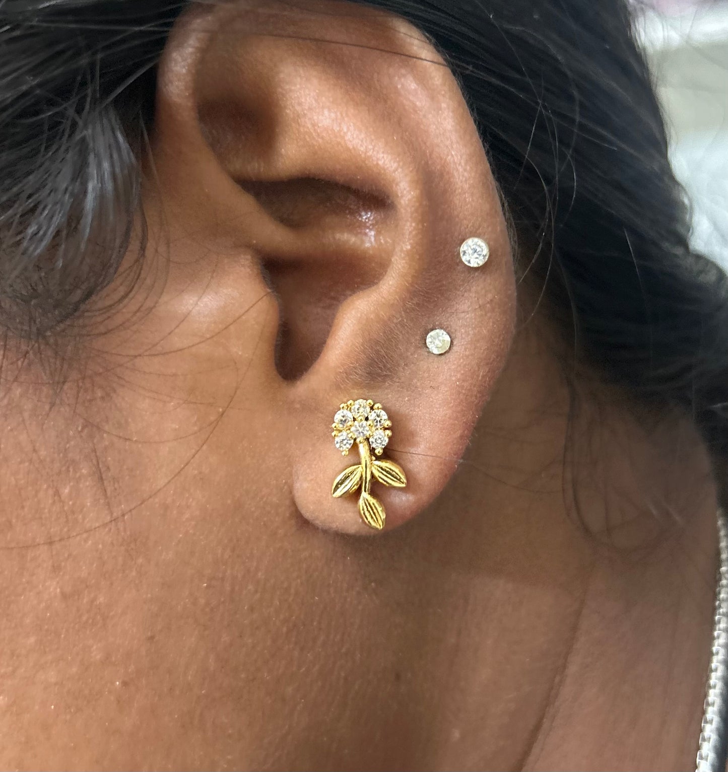 Flower with leaf screwback stud