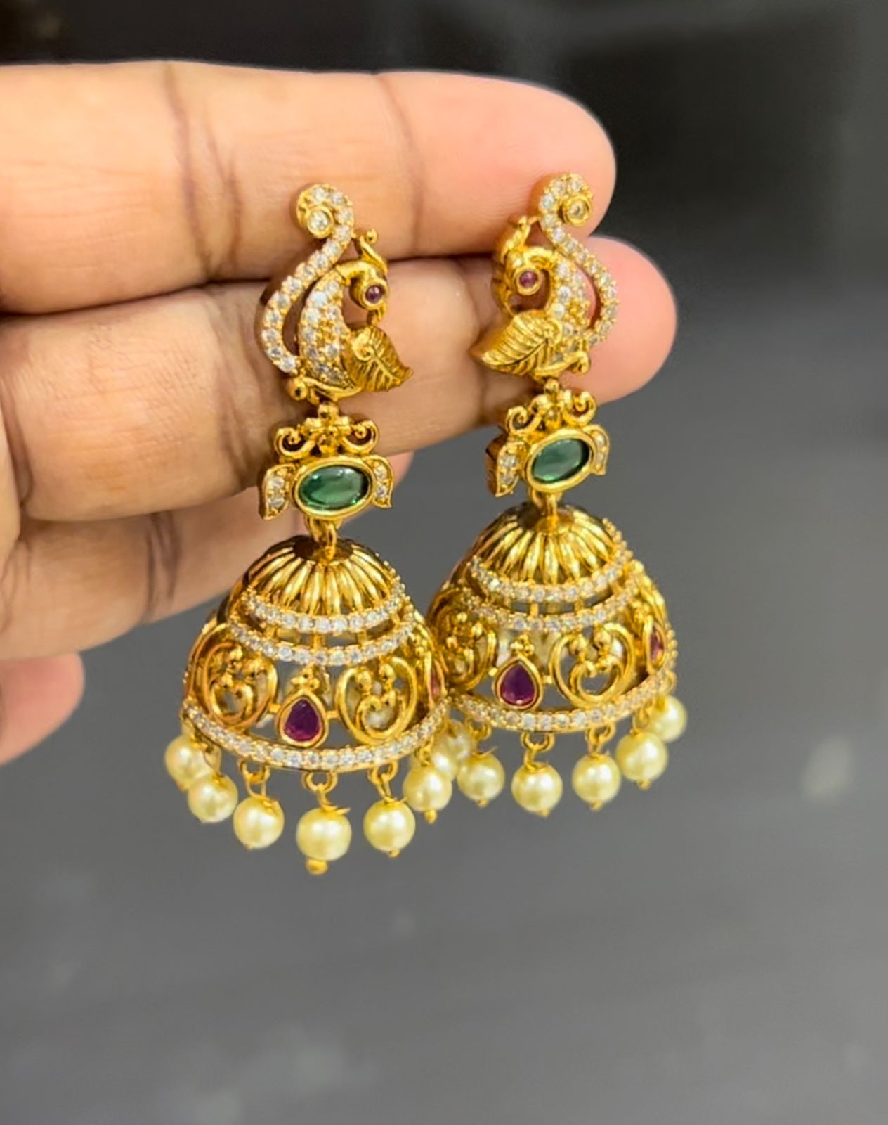 Gold Plated Peacock Traditional Jhumka