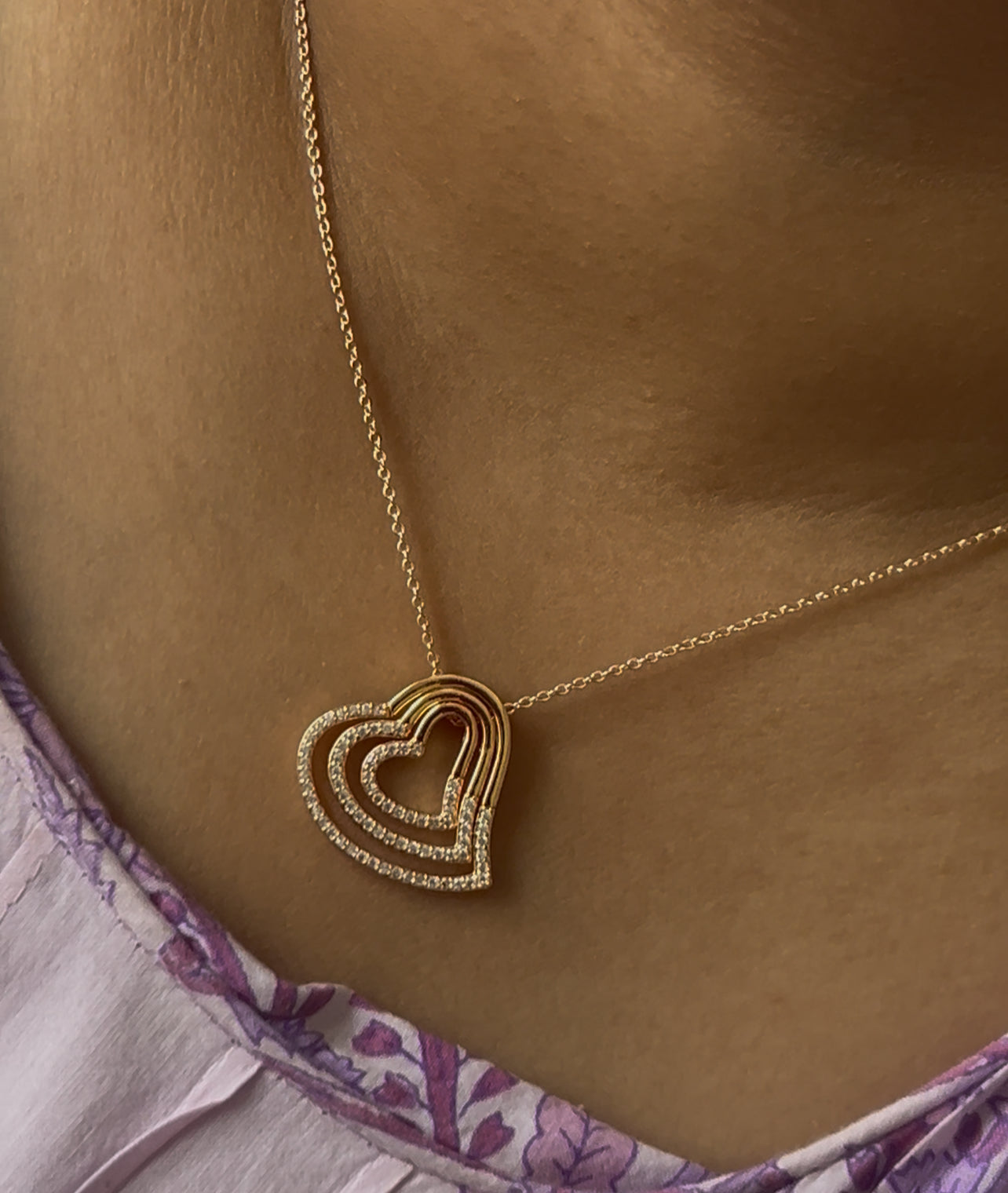 "Elegant Triple Heart CZ Pendant Necklace for Women – Rose Gold Finish"