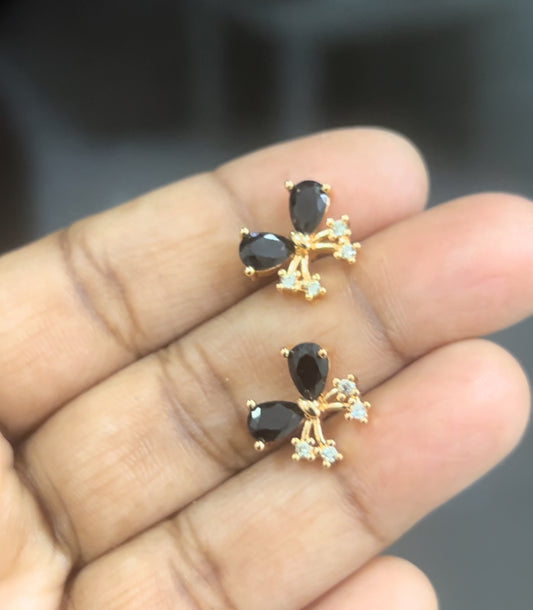 CZ simple n cute black butterfly stud