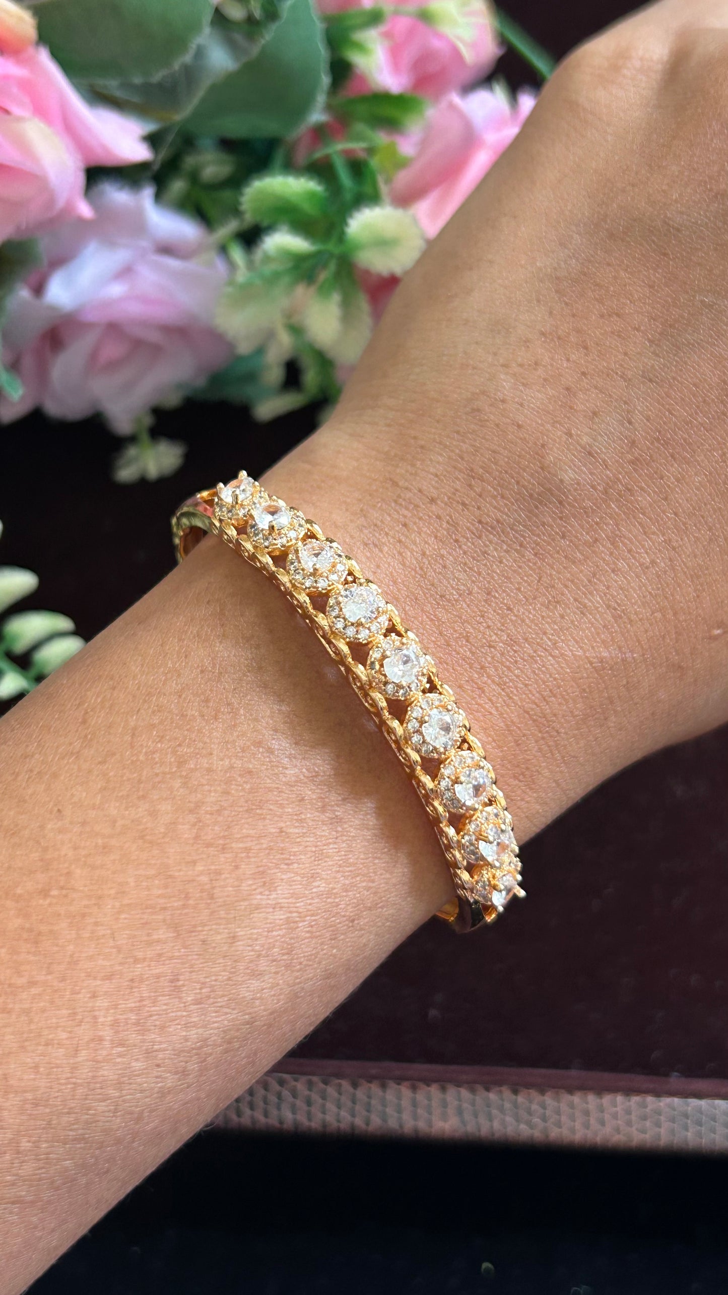 Stylish Rose Gold Finish CZ Openable Kada for Women