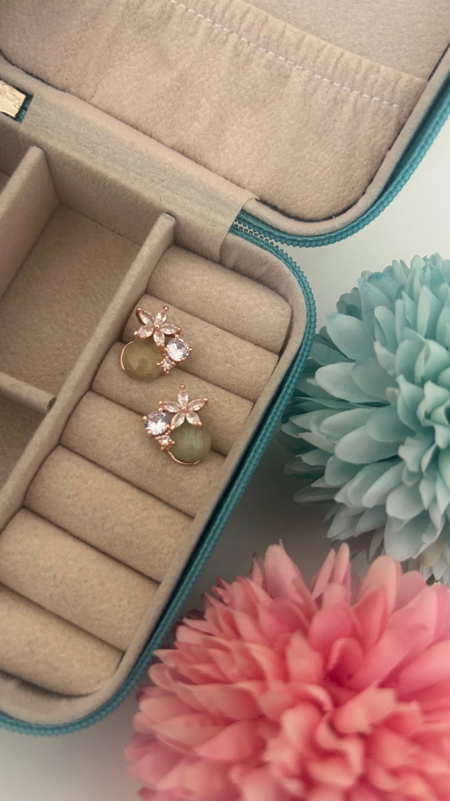 CZ flower stud in light green colour