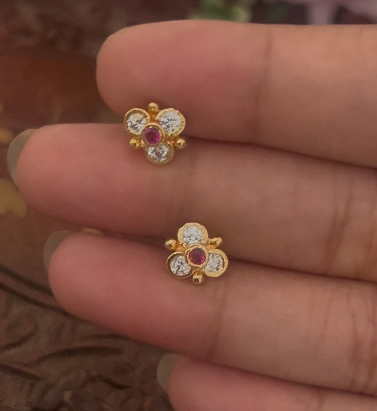 Classic Panchaloham Ruby Stud earrings– South Indian Heritage Jewelry Design"