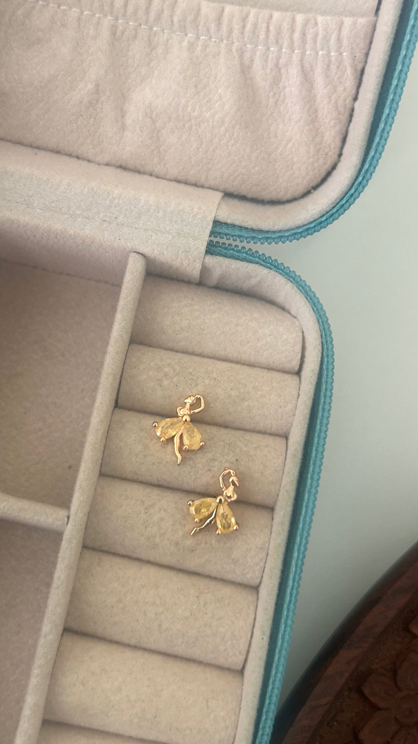 CZ dancing doll earrings in yellow