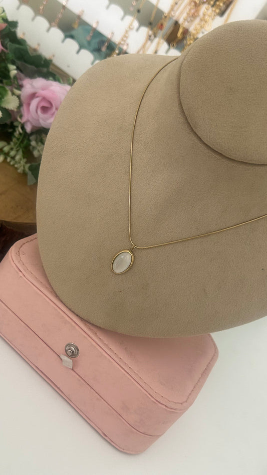 Classic Anti-Tarnish Gold Chain with Oval Stone Pendant | Simple Everyday Jewellery