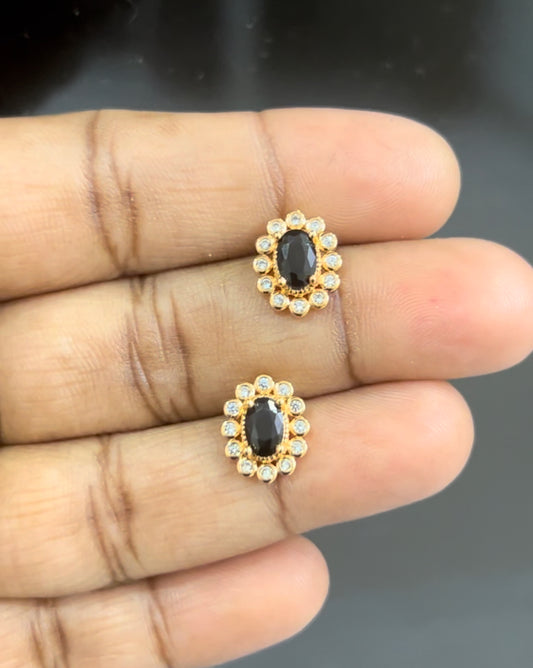 CZ black oval shape stud 1