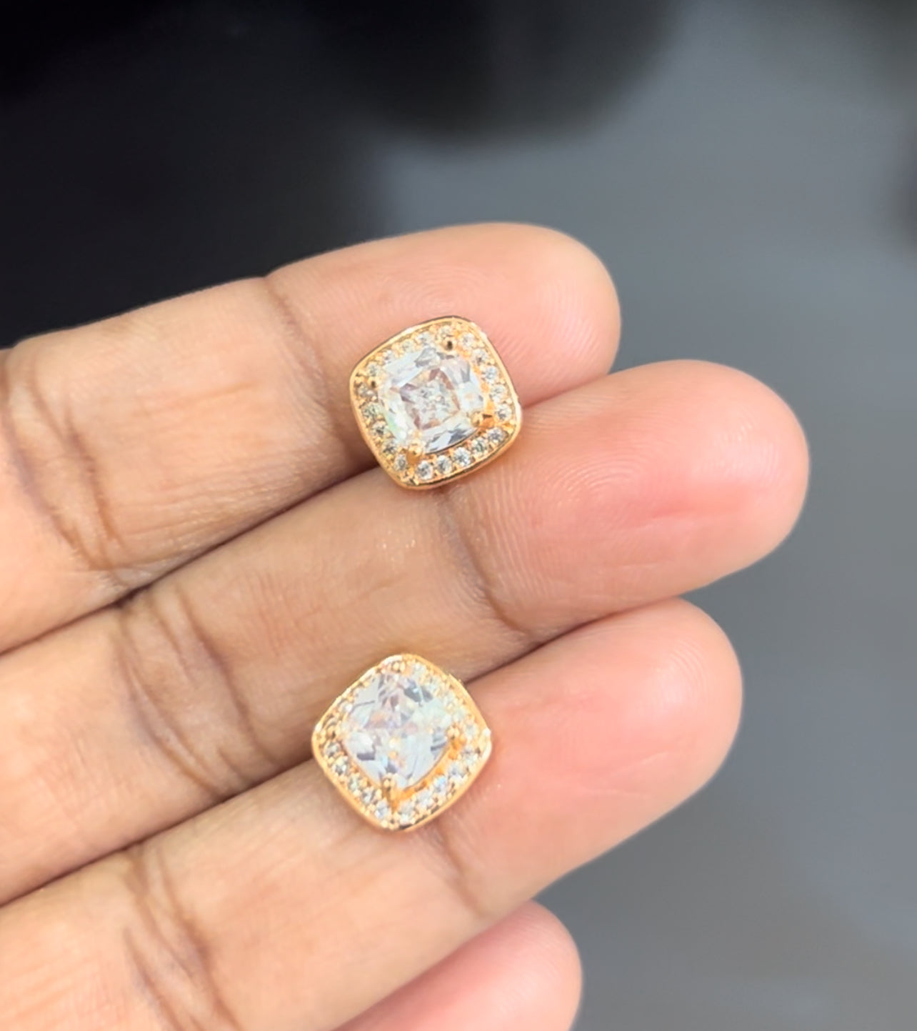 CZ small rectangular stud with white stones