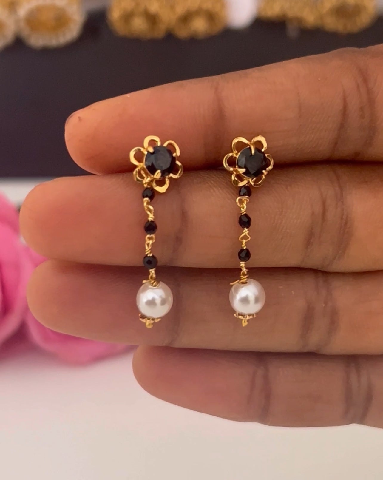 Dainty screwback stud with pearl danglers