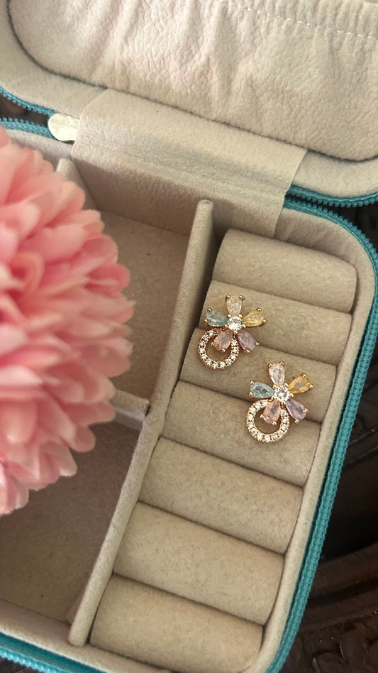 Cz multicoloured flower stud with 5 petals