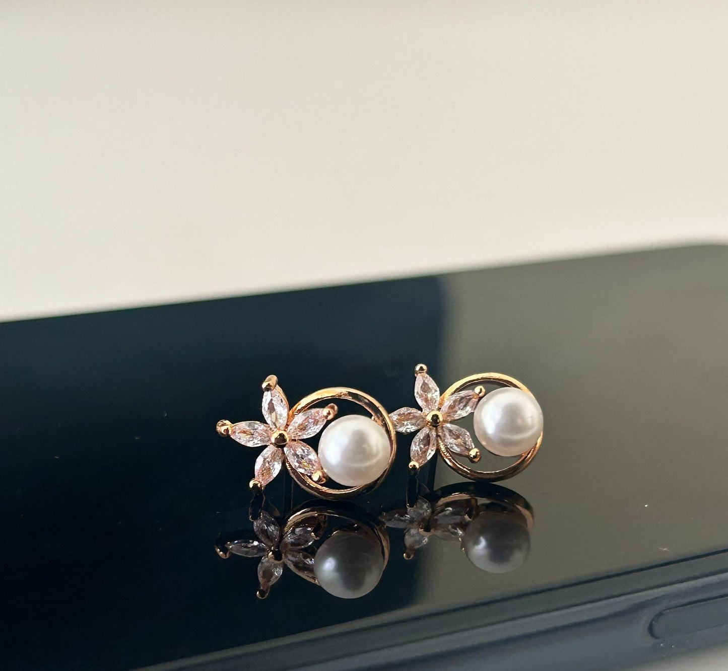 CZ Pearl and white stone combo earring