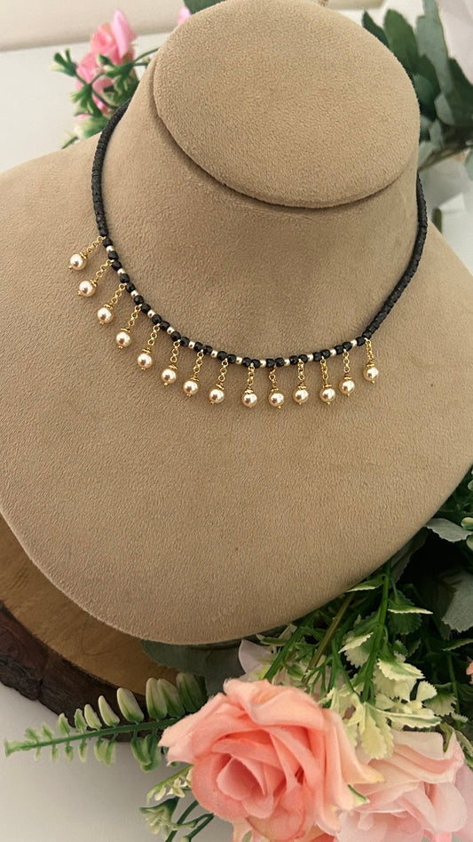Premium Black Diamond Mangalsutra Necklace with Swarovski Pearls | 15-Inch Adjustable Neck Hug Design