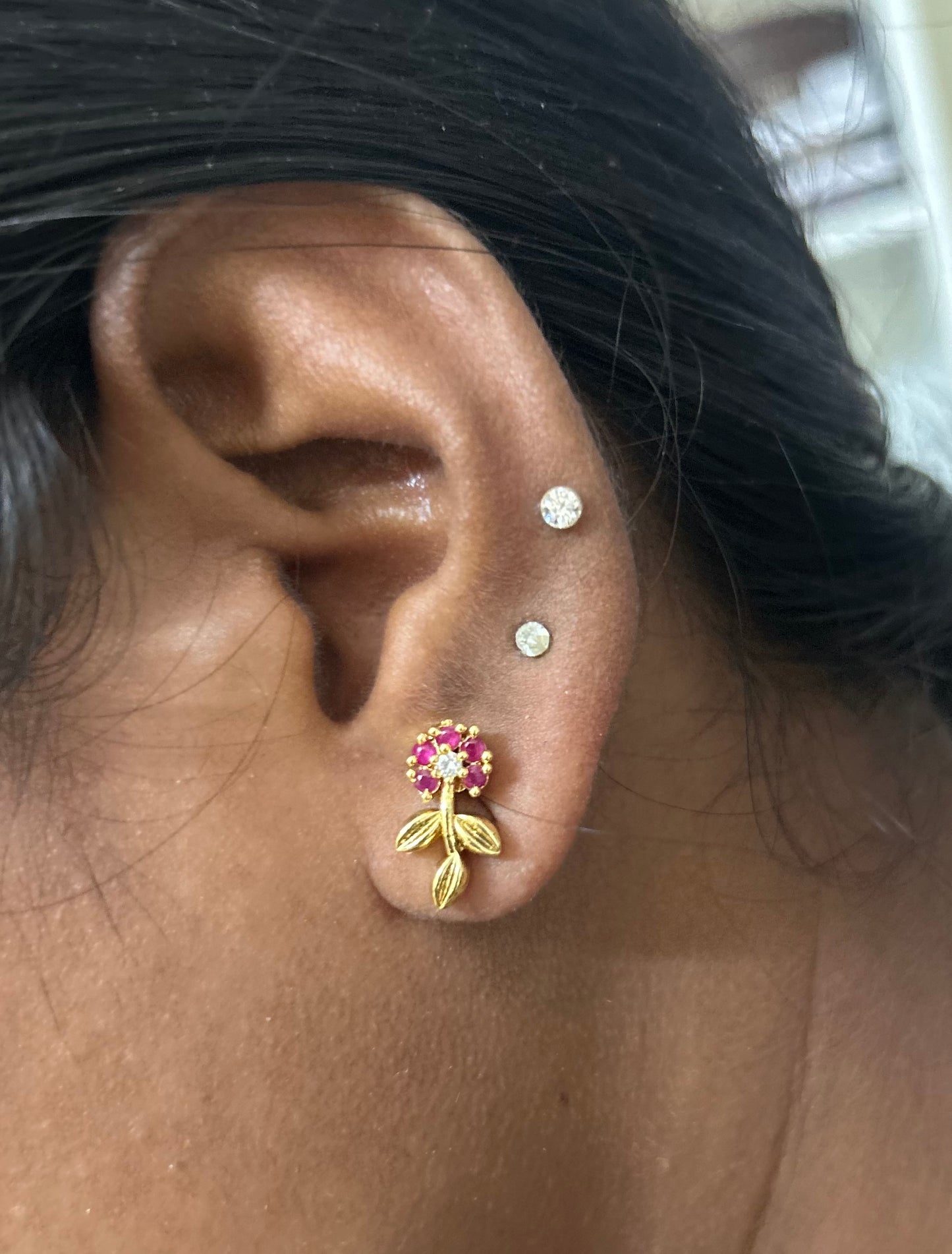 Flower with leaf screwback stud