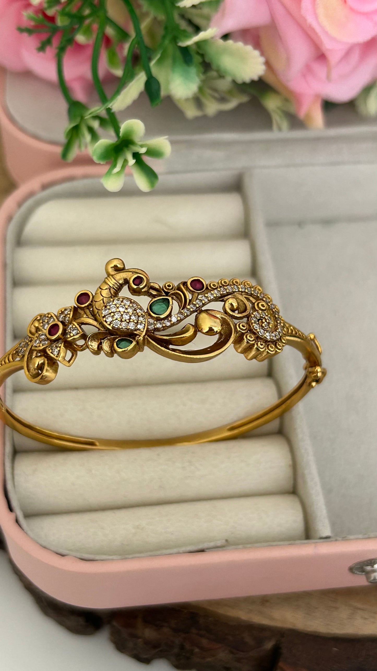 Royal Peacock Stone-Studded Gold Finish Kada Bangle