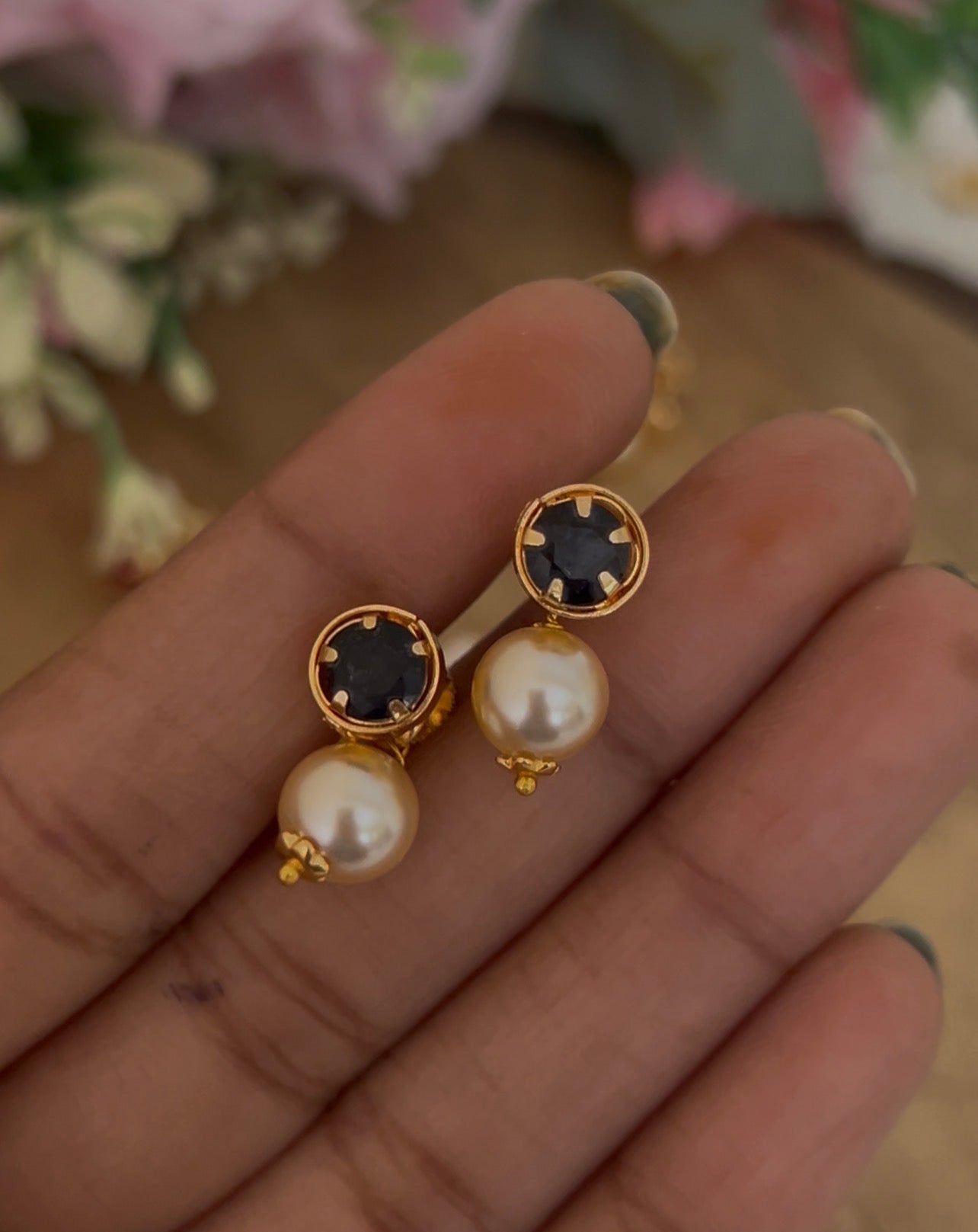 Panchaloha Stone Stud Earrings with Detachable Swarovski Pearl Drops