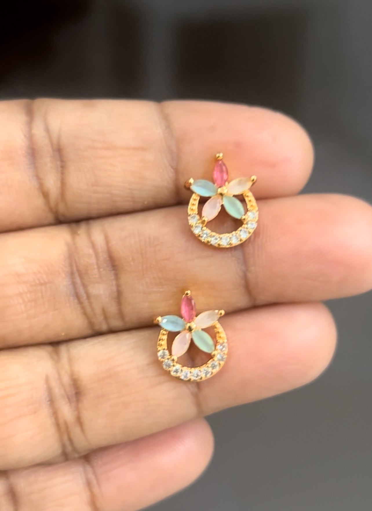 CZ flower with round shape stud