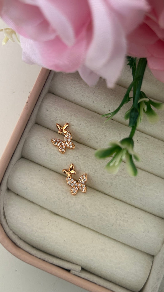 CZ "Gold Butterfly Stud Earrings with Sparkling Crystals – Dainty and Elegant Jewelry for Women and Girls"