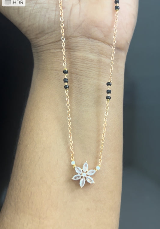 CZ black beads with white flower