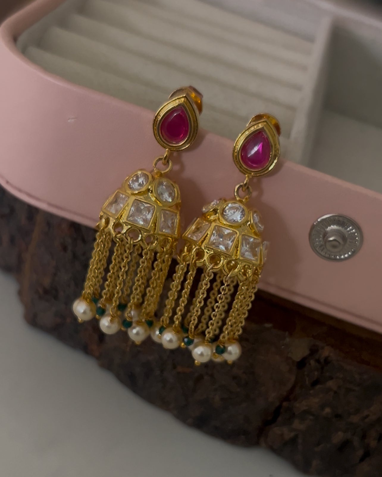 Ruby Drop Polki Jhumka Earrings”
