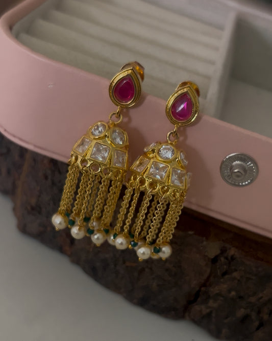 Ruby Drop Polki Jhumka Earrings”