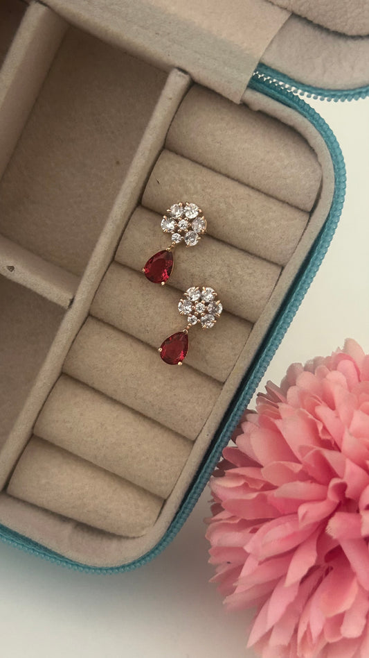 Cz red flower stud