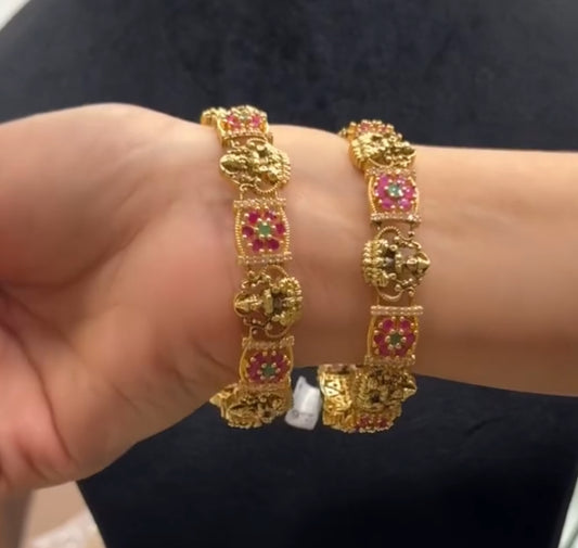 Lakshmi devi antique bangles with red flowers