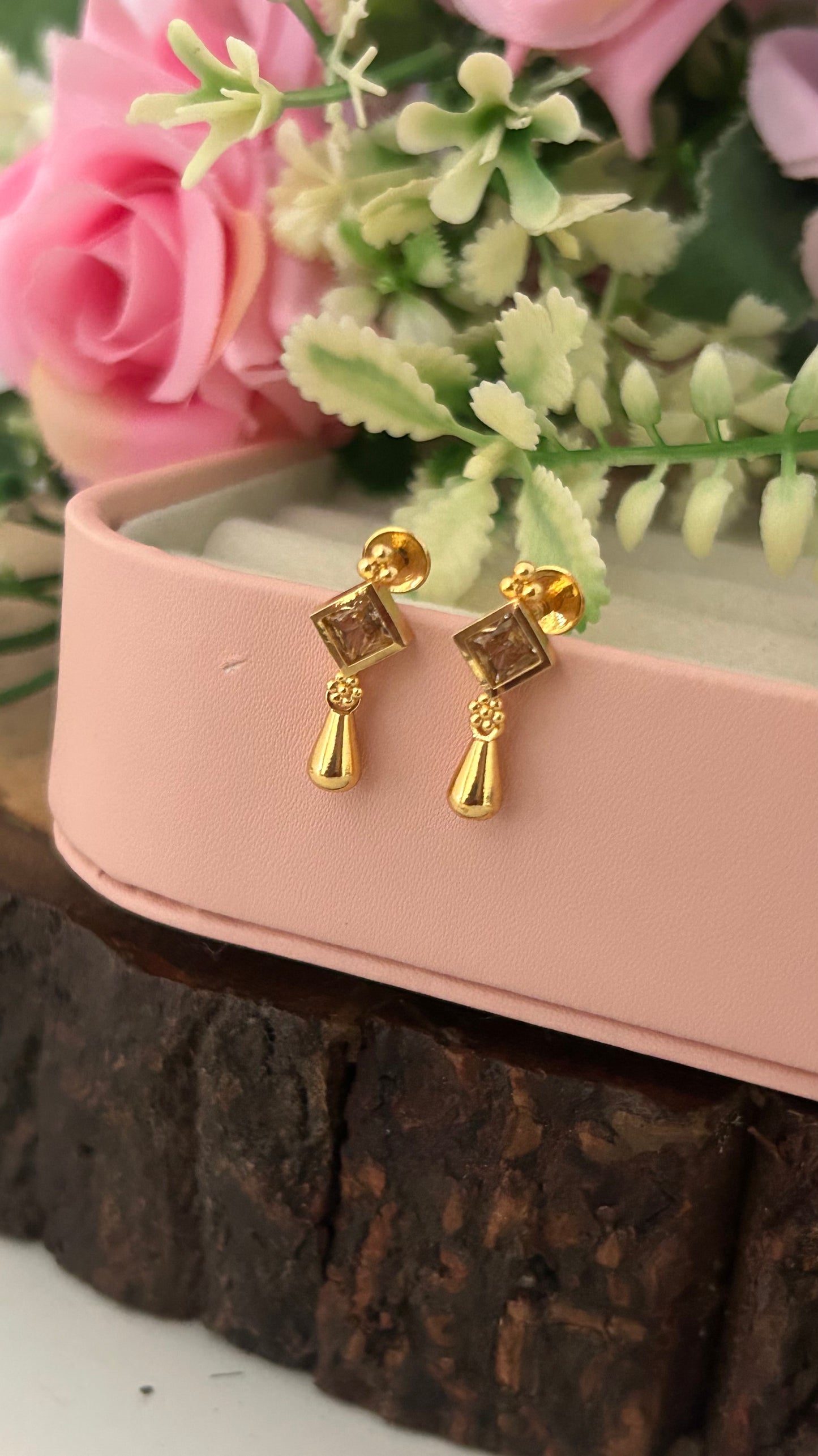 Stylish Daily Wear Screwback Studs with Square Stone Drop Design