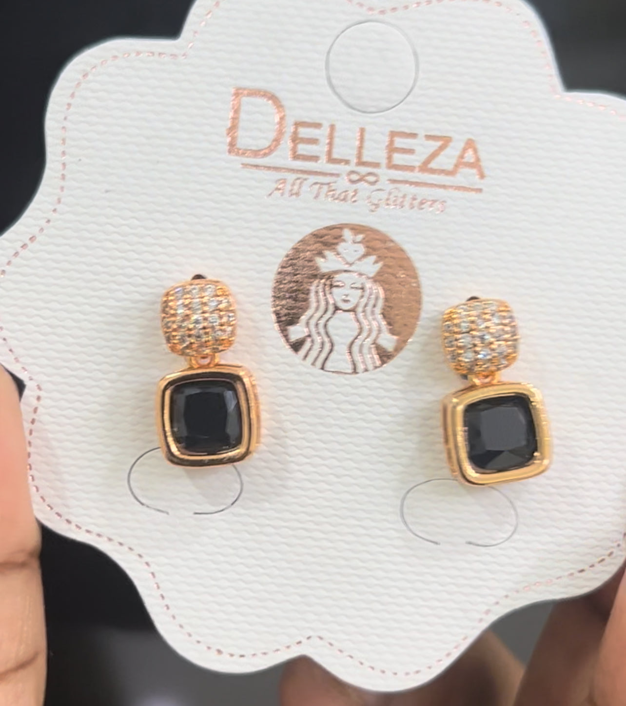 CZ black stone fancy earrings